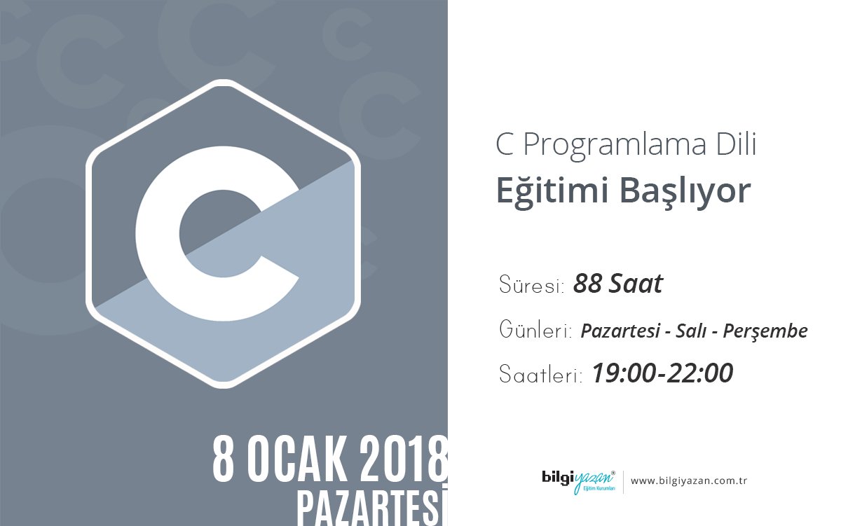 BilgiYazan's tweet photo. #CProgramlamaDili Eğitimi başlıyor...
#Eğitim 8 Ocak 2018 Pazartesi günü başlayacak.
Kontenjanlar dolmadan kayıt ol.
#UzmanKadro #WebYazılımEğitimi #YazılımEğitimi #ErkenKayıt #DöneminiSeçFiyatınıKendinBelirle #indirim #uzmaneğitmenler #yazılımeğitimleri #BilgiYazan https://t.co/b99DqfvBDk