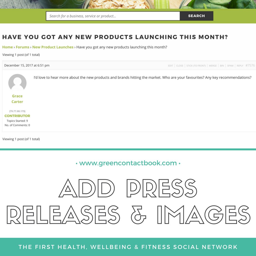 Have you got a new #product launching? Want to rave about your #services? Tell our community for FREE. We’ll share your news on our social networks... so what are you waiting for? greencontactbook.com/forums/ #journorequests #prrequests #health #wellbeing #fitness #journorequest