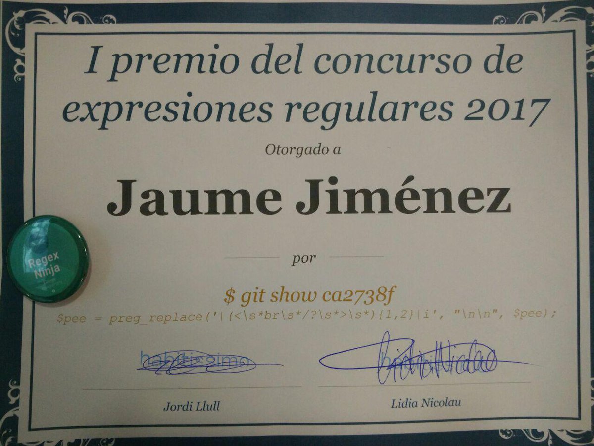 Entrega del primer premio del concurso habitissimo de expresiones regulares 2017 a <a href="/jaumebecks/">Jaume Jimenez</a> 😂😂