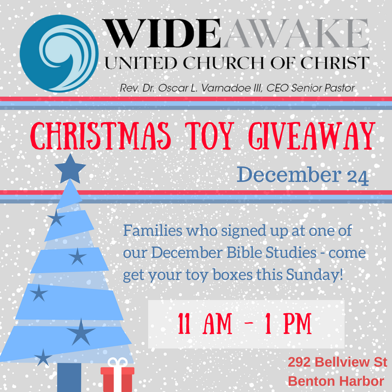 wideawakeucc's tweet photo. If you signed up at one of our December Bible Studies, come to Wide Awake UCC this Sunday from 11-1 pm to get your toy boxes! #WideAwakeUCC #BentonHarbor #MerryChristmas https://t.co/LR08xMSduq