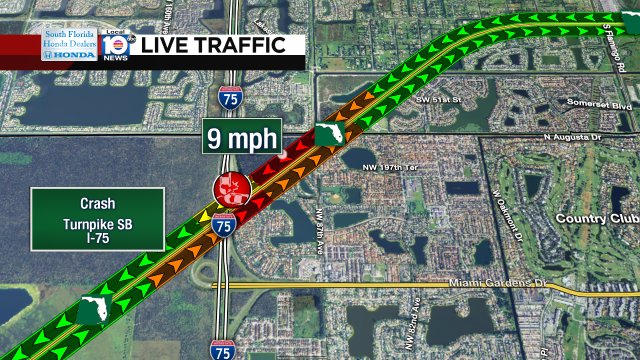 Crash on Turnpike SB at I-75 #traffic https://t.co/zlccGxX2Eu
