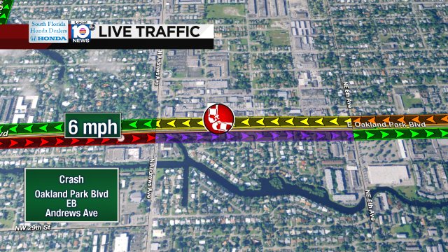 Crash has Oakland Park Blvd EB Closed at Andrews Ave #traffic https://t.co/TfJOdAu15n