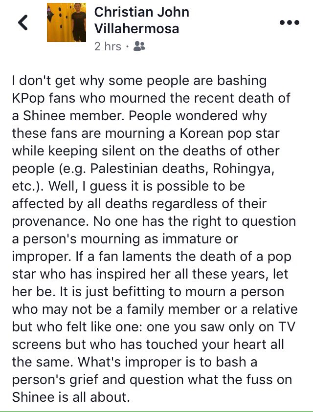 beautifulkibum's tweet photo. A word from my former college professor. We need more people like him. It's comforting to know that someone who isn't a fan respects our grief and somehow understands what we're going through. https://t.co/fACoBHqO6Z