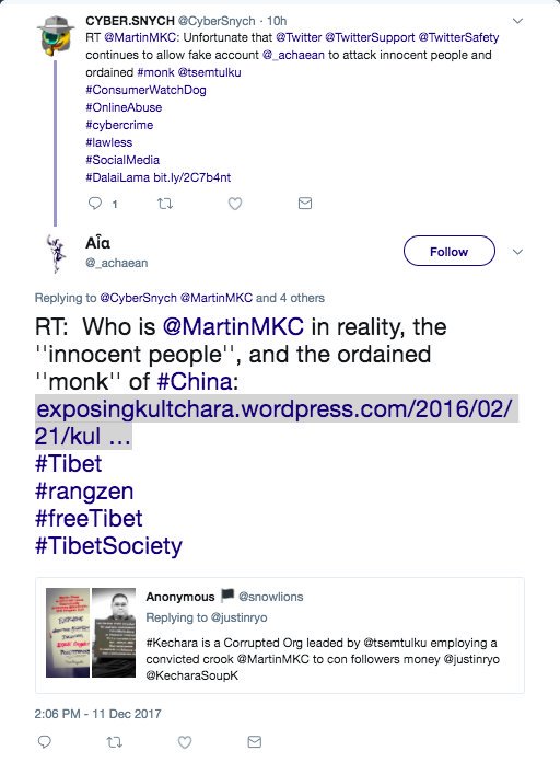 SarahYPP's tweet photo. Is #Twitter supporting #FreedomOfSpeech but abandoning #ReligiousFreedom? They allow @_achaean to attack #Kechara &amp; @tsemtulku because of our #religion.
@TwitterSafety
@TwitterSupport
#Cybercrime
#cyberharassment
#tsemtulku
#StopAchaean
#CyberAttack
#cyberbullying
#Tibet https://t.co/MlaINJ7TAz