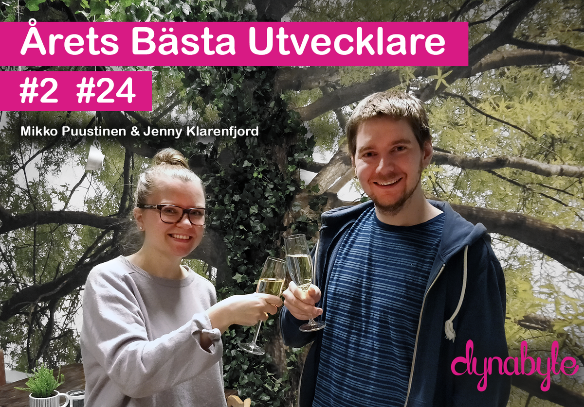 Dynabyte's tweet image. Vi är otroligt stolta över att två av våra fantastiska utvecklare tog hem plats nummer 2 och 24 på listan över Årets Bästa Utvecklare!

Grattis igen Mikko och Jenny!🎉🎉