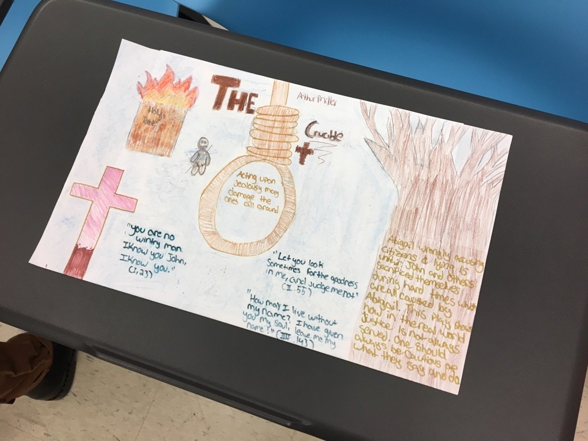 HumanitiesRHS's tweet photo. Great visual representations of symbolism in The Crucible by Mrs. LoBue and Mrs. Bieral's students. #RandolphSchools https://t.co/tjw43s0Eub