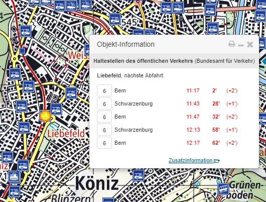 swiss_geoportal's tweet image. New: realtime status departures (incl delay) info on  public transport stops map #BAV  s.geo.admin.ch/77a3eef65e  using  opentransportdata.swiss/de/cookbook/ab… of @openTdataCH #öv #interoperability  #SmartCities
