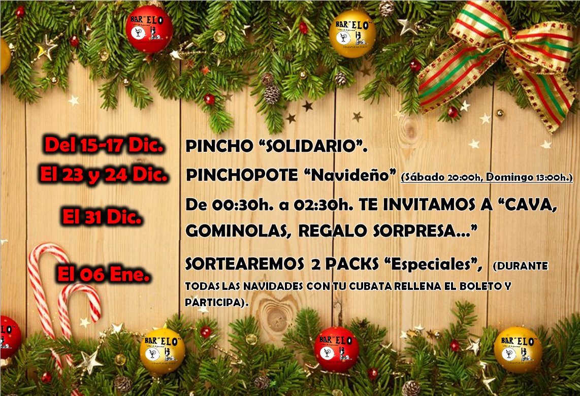 bar_elo's tweet photo. ESTAS NAVIDADES, te esperamos!!!, no te pierdas lo que hemos preparado para ti.
#feliznavidad #felizañonuevo https://t.co/2E8FuqE9Yl