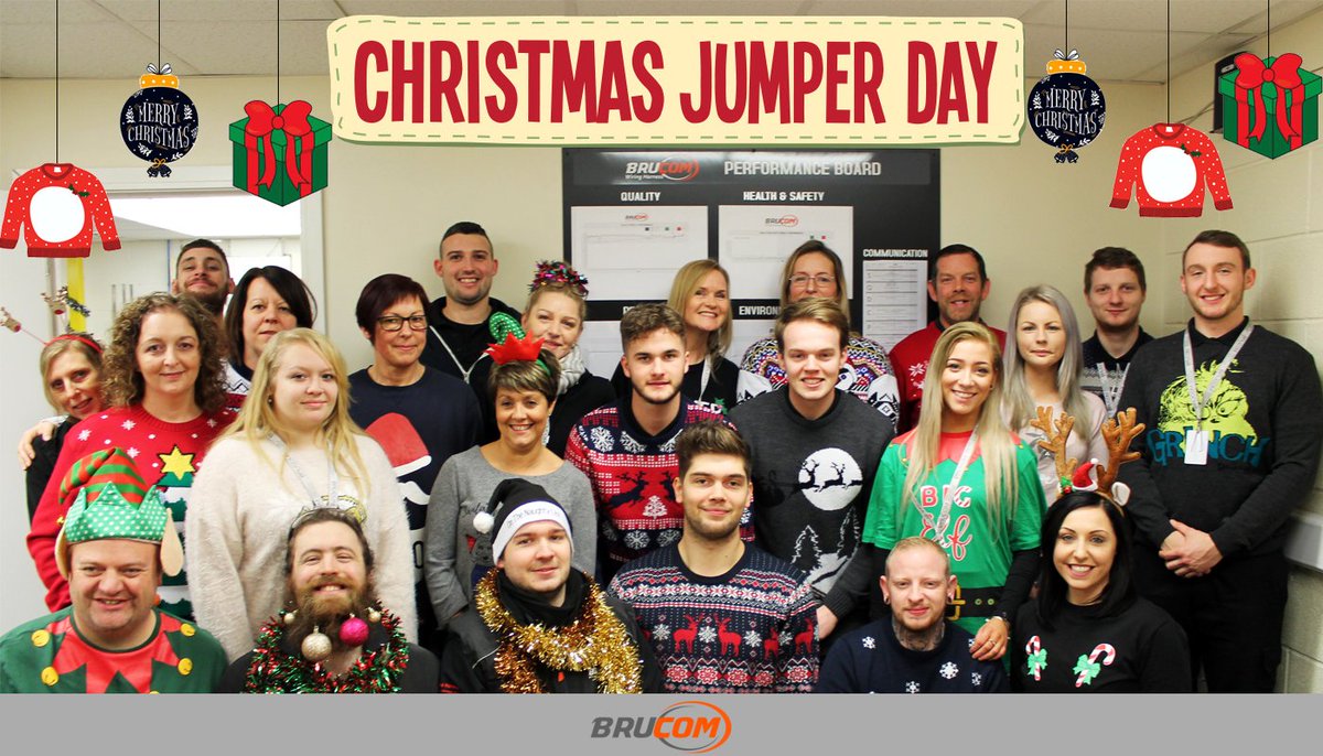BrucomLtd's tweet photo. A quick snap of us in our Christmas jumpers! Wishing all of you a Merry Christmas and a Happy New Year, from all of us at Brucom. #Christmas #ChristmasJumperDay #WiringHarness #Manufacturing https://t.co/6u3VV7J20y