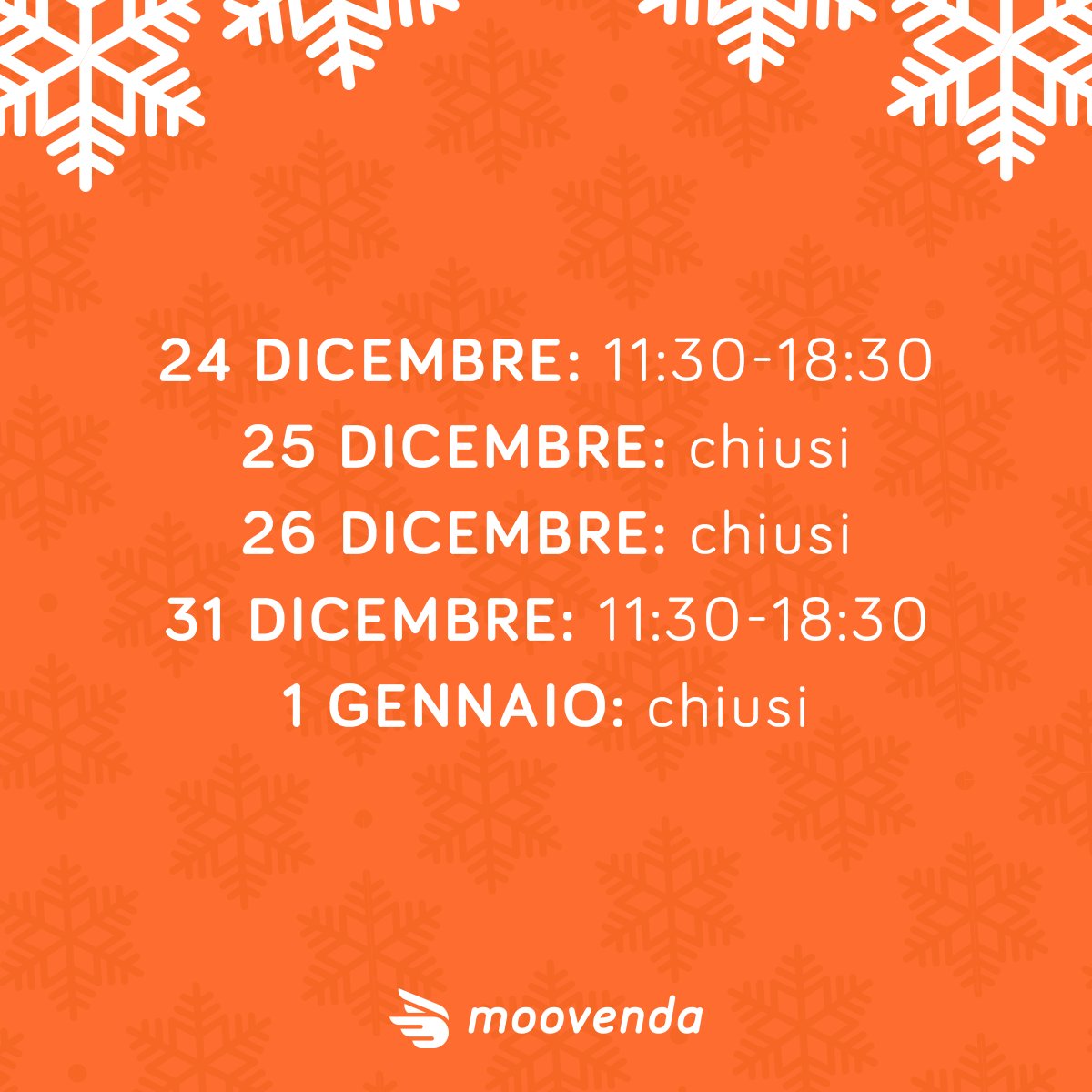 moovendapp's tweet photo. 🎅Ecco i nostri orari per le festività🎄
❤️ Buon Natale e buone feste dal team di Moovenda! ❤️
 Se vuoi cenare con noi il 24 ecco il link per ordinare il tuo Cenone
▶️ https://t.co/Oqt6iKdgf0 https://t.co/xBFmIEPxhy