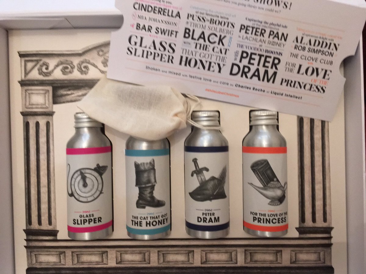 barmagazine's tweet photo. A wonderful festive delivery of panto-themed cocktails, created by bartenders Mia Johansson, Lachlan Rooney, Rob Simpson &amp; Thom Solberg, has arrived from @WhiteLabelUK. #whitelabelchristmas https://t.co/zOtpLkzu8F