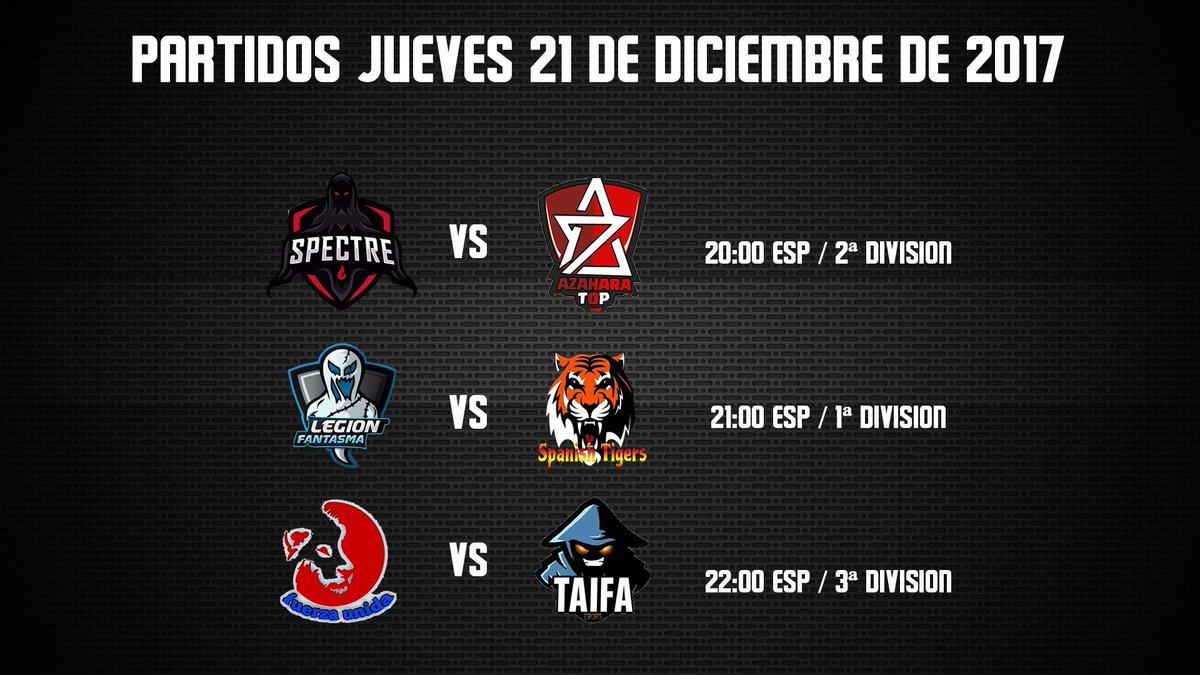 eXtremLeagues's tweet photo. Estos son los partidos que estan planteados para el día de hoy:
1⃣@Spectre_XrArmy  vs @azaharatop 🕗20:00 ESP
2⃣@GhostLegion_eS vs @SpanishTigers 🕘21:00 ESP
3⃣@unida_fuerza vs @Taifa_eSports 🕙22:00 ESP
Mucha suerte a todos los equipos y a por los 3 puntos! https://t.co/fQWCvLZ1R4