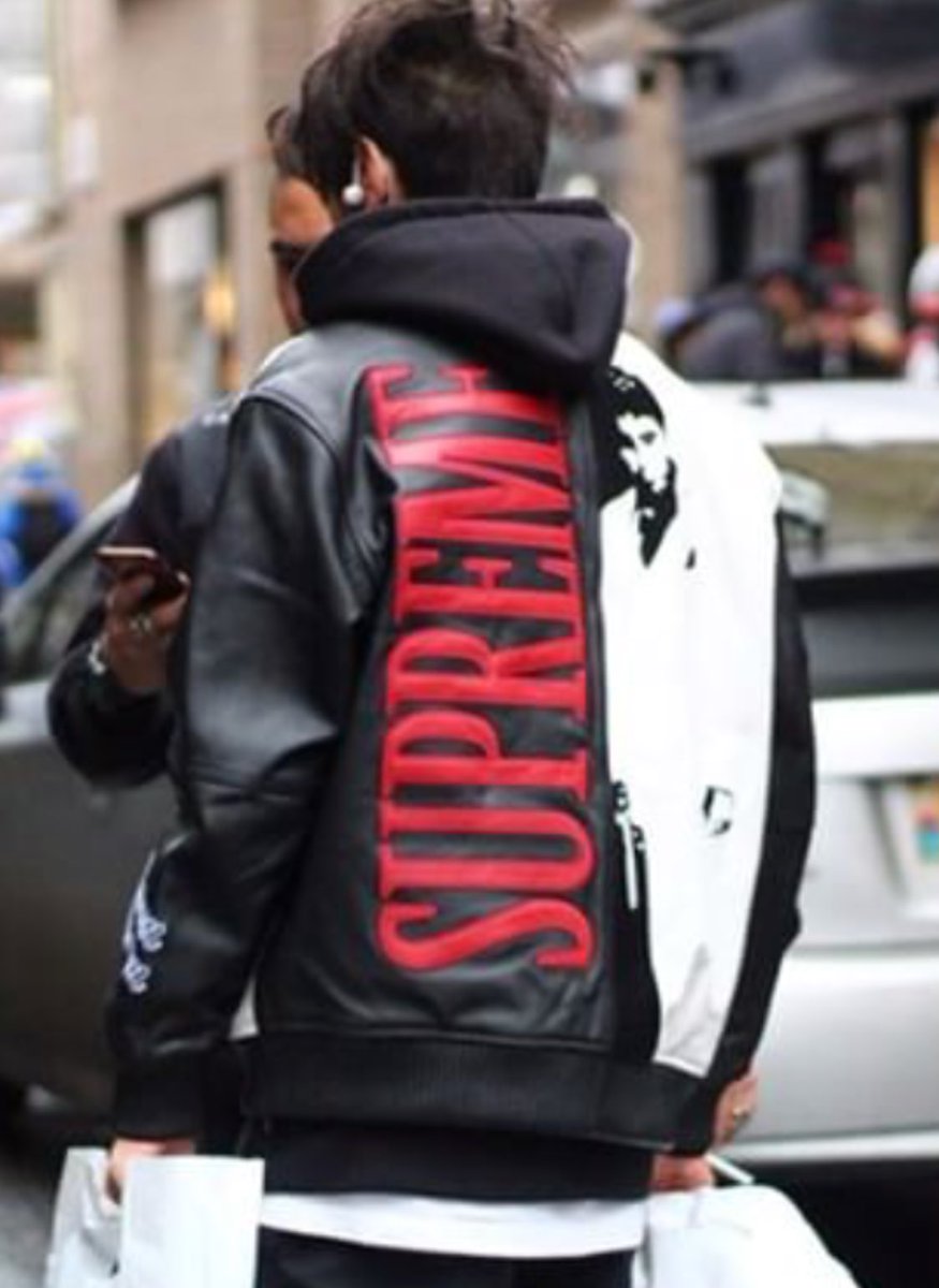 Supreme Scarface Embroidered Leather Jacket Black