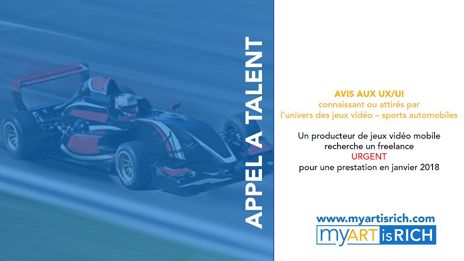 [APPEL A TALENT] URGENT - janvier 2018
A partager auprès des UX/UI connaissant  l'univers 
des jeux vidéo sur mobile - 
pour en savoir plus : buff.ly/2BS8moy