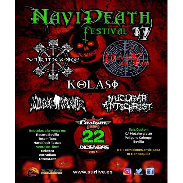 salacustom's tweet photo. #NaviDeathFestival2017: 22 diciembre #Sevilla. 5 bandas del #metal más extremo @vikingore #DevilinYou #Kolasi #MurderWorker @NAntichristBand Entradas a la venta en @ticketea , @entradium , @totem_tanz , @RecordSevilla y Hard Rock Tattoo. https://t.co/aOVEAYwkW5