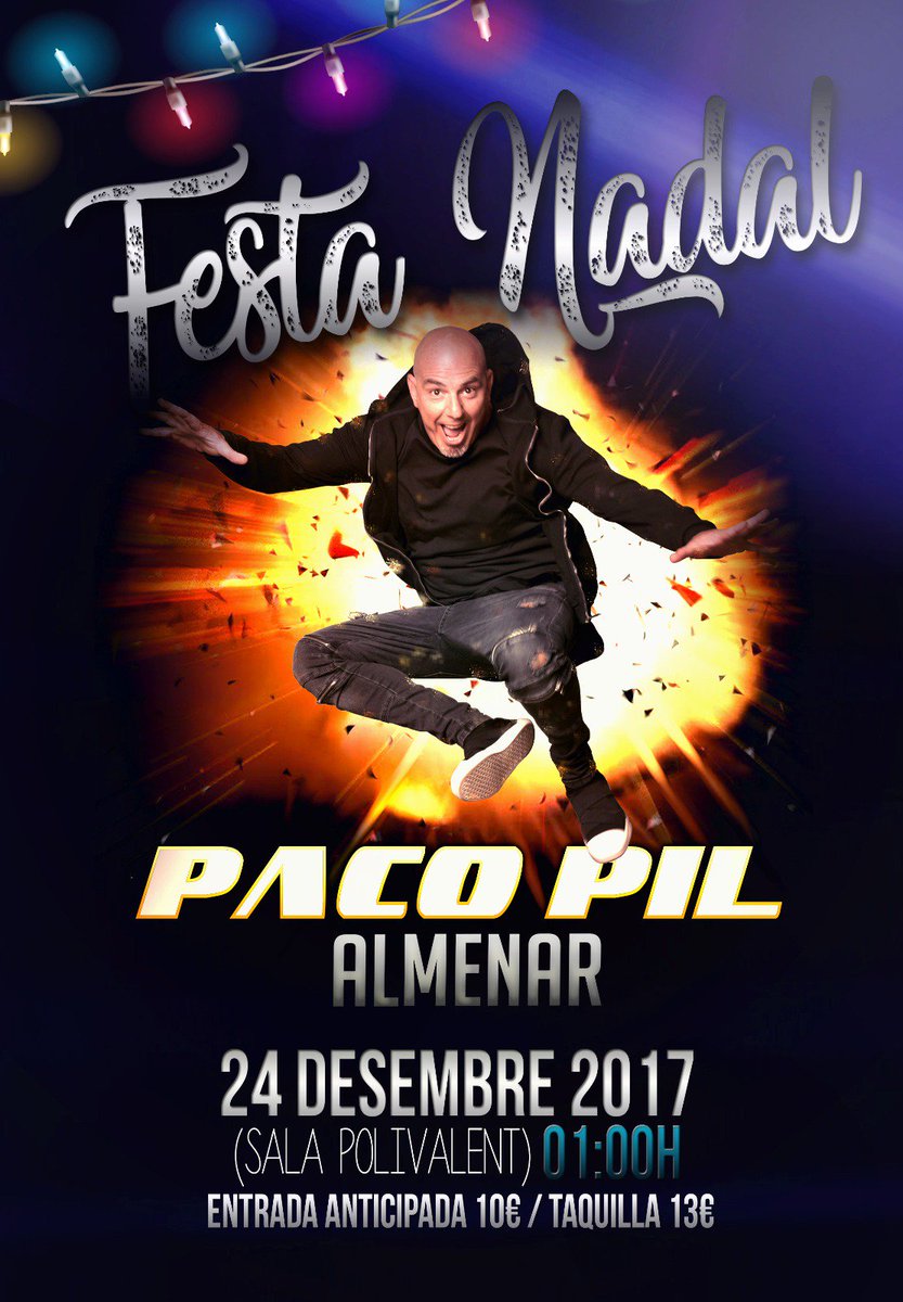 RosterBooking's tweet photo. Disfruta de la una Nochebuena con mucha marcha con el gran @PacoPil!! En la #SalaPolivalent de #Almenar a partir de las 1:00h!! https://t.co/xGlb4FUryk