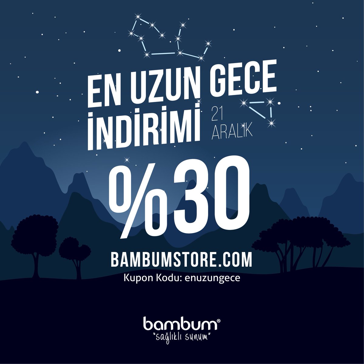 En uzun gece indirimi başladı. 🌚🎉🎊🎈
Bugüne özel tüm ürünlerde geçerli olmak üzere bambumstore.com'da yapacağınız her alışverişe %30 indirim. 🎉
Kupon kodu: enuzungece
#21Aralık