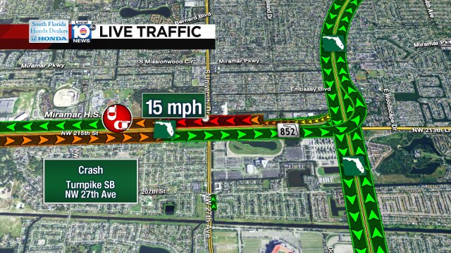Crash on Turnpike SB at NW 27th Ave #traffic https://t.co/HH723Dt4Fh