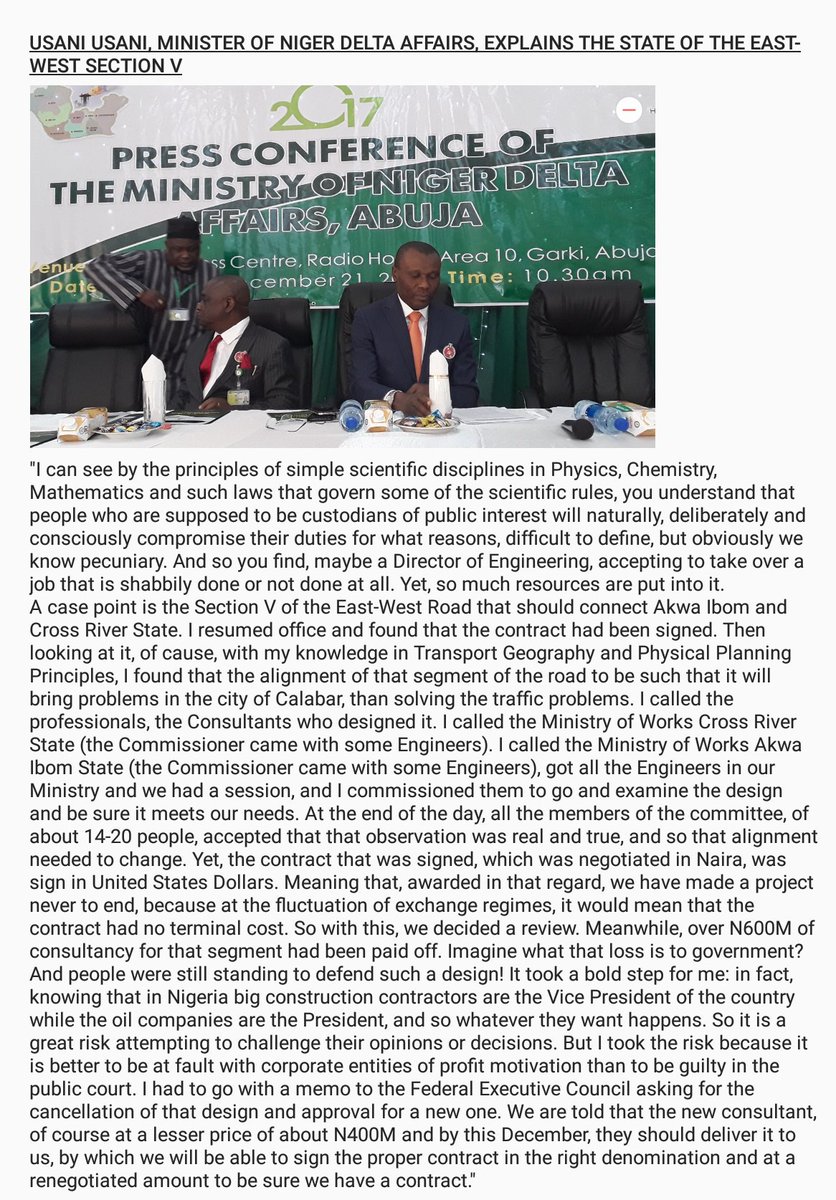 MNDA_Ng's tweet photo. @usaniuguruusani provides explanation on the State of East-West road Section V, and why its construction is delayed.
@coretvnewsng @Laurestar @NTANewsNow @ntanews24 @tvcnewsng @AIT_Online @UODE_Ng @usaniuguruusani @NDDCOfficial @FMPRng https://t.co/FlYVA4jmLw