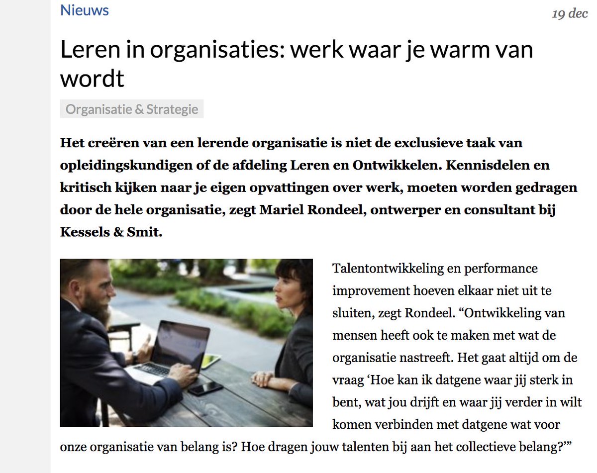 'Leren in organisaties: werk waar je warm van wordt'. Mooi interview met <a href="/marielrondeel/">Mariël Rondeel</a> op pwnet.nl: pwnet.nl/organisatie-st…