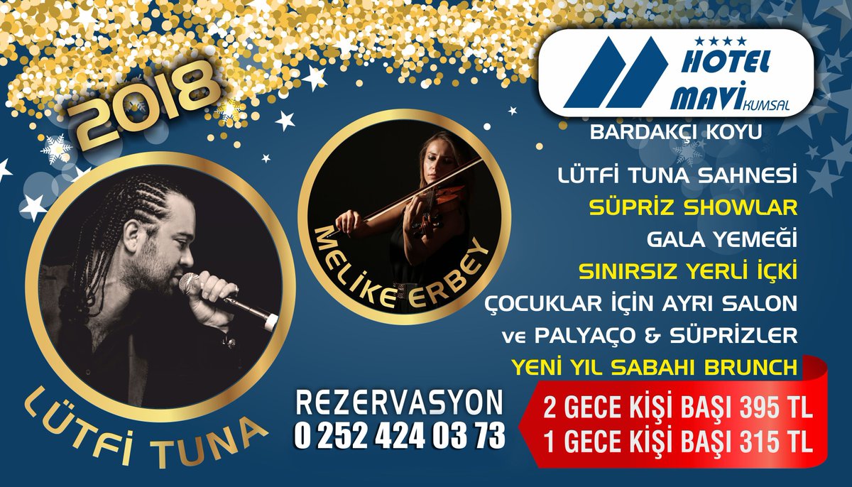 YENİ YILI BODRUM MAVİ KUMSAL HOTEL'DE KARŞILAYIN...!!!
2 Gece kişi başı 395 TL
1 Gece kişi başı 315 TL
Yılbaşı Gala kişi başı (Konaklamasız) 195 TL 
Rezervasyon ve Detayli Bilgi İçin; 
￼📬 mavihotel.com  
￼☎ 0 252 424 03 73 
￼☎ Whatsapp &amp; Viber : 0 553 268 81 82