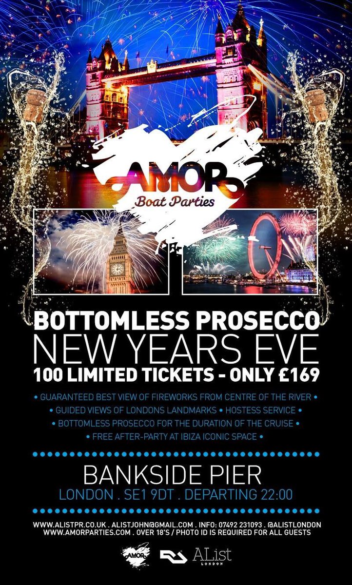 XmasLdn's tweet photo. Contact us for any of these amazing New Year’s Eve 2017/18 packages on offer ❤️⛵️ +44 7492 231093 #Prosecco #SpecialOffer #boatparty #newyearseve #dressup #glam #thamesparty #TopDJs #London #HouseMusic #Party #Love #Amor #Dancing #AfterParty 🎉✨⭐️🥂🍾 https://t.co/E8QxQNIZg5