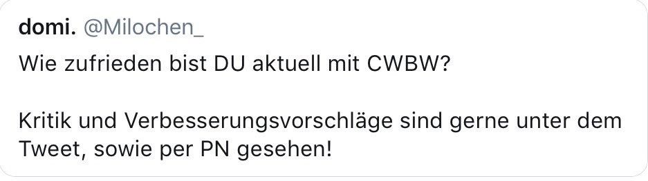 RaqelessDV's tweet image. Meine Vorschläge, damit CWBW vllt mal wieder spielbar wird: