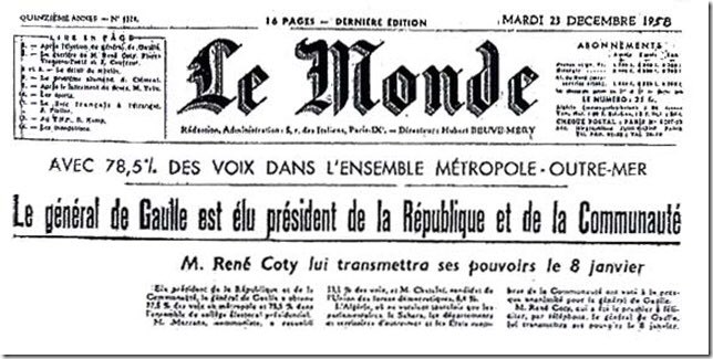 CultureHistoire's tweet photo. Le 21 décembre 1958, Charles De Gaulle (UNR) fut élu Président de la République française à 78% des voix battant alors deux concurrents : Georges Maranne (PCF) et Albert Châtelet (UFD). De Gaulle devenait alors le 1er Président de la toute nouvelle Cinquième République. https://t.co/P0f07CFOtP