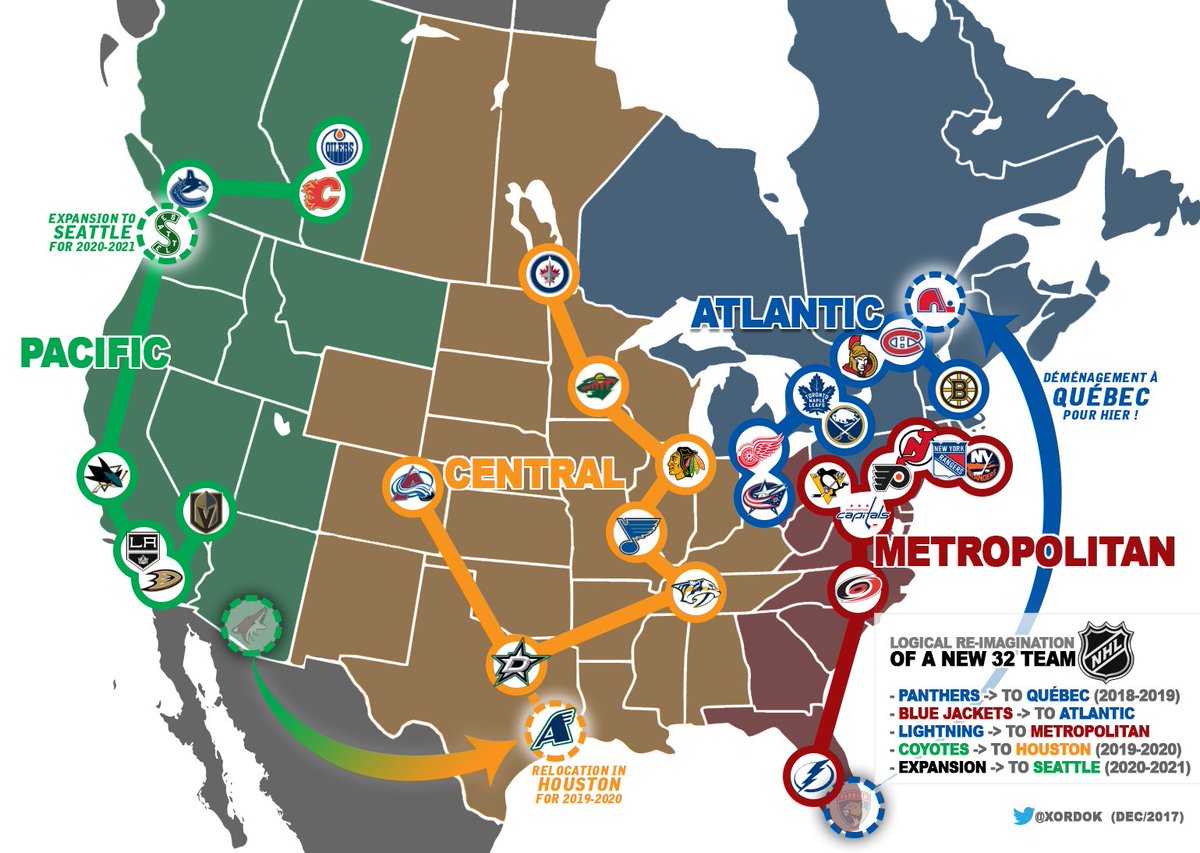 Nhl Divisions Map With Seattle
