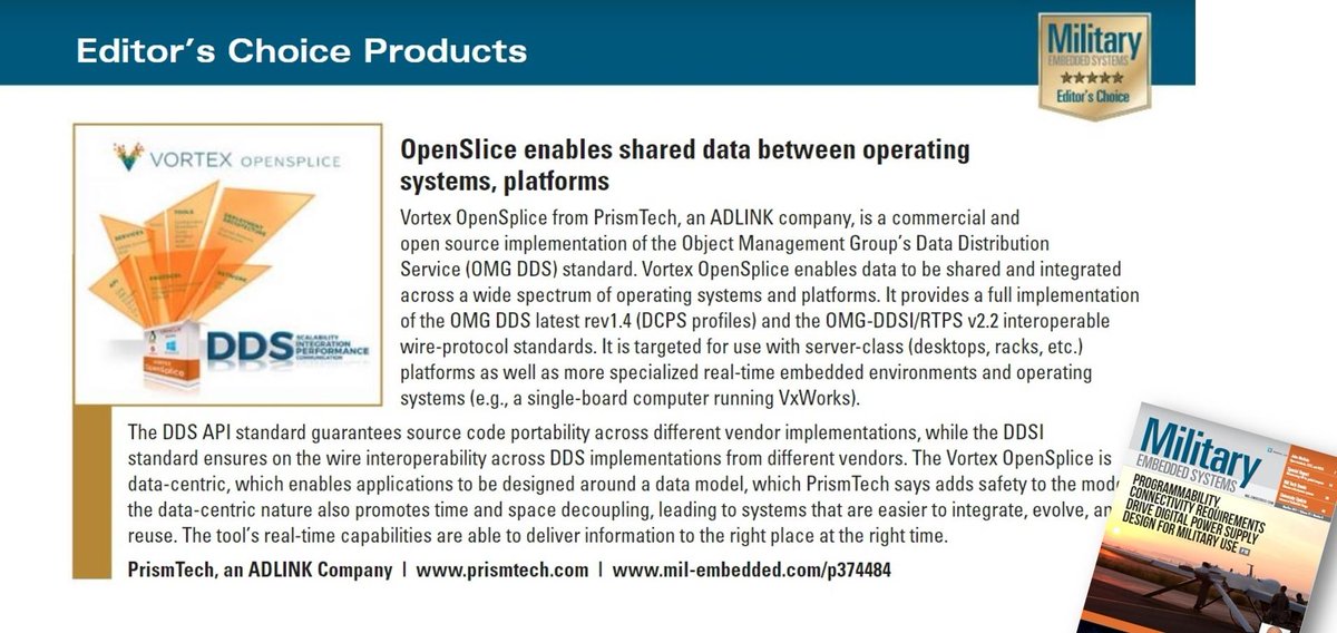 ADLINK_Tech's tweet image. @ADLINKTech_usa  Vortex #OpenSplice It&apos;s the most advanced, widely used implementation of the #OMG #DDS standard. #fogcomputing #edgecomputing #military