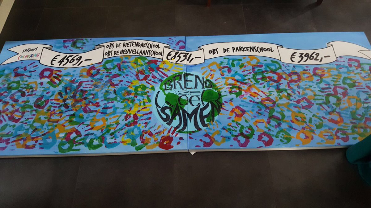 Morgenochtend 7.00 uur bieden we dit schilderij aan <a href="/obsHeuvellaan/">obs Heuvellaan</a> <a href="/rietendakschool/">de Rietendakschool</a> <a href="/Parkenschool/">obs de Parkenschool</a>. Samen met een mooi bedrag. <a href="/3FM/">3FM | We Want More!</a> @Domien
