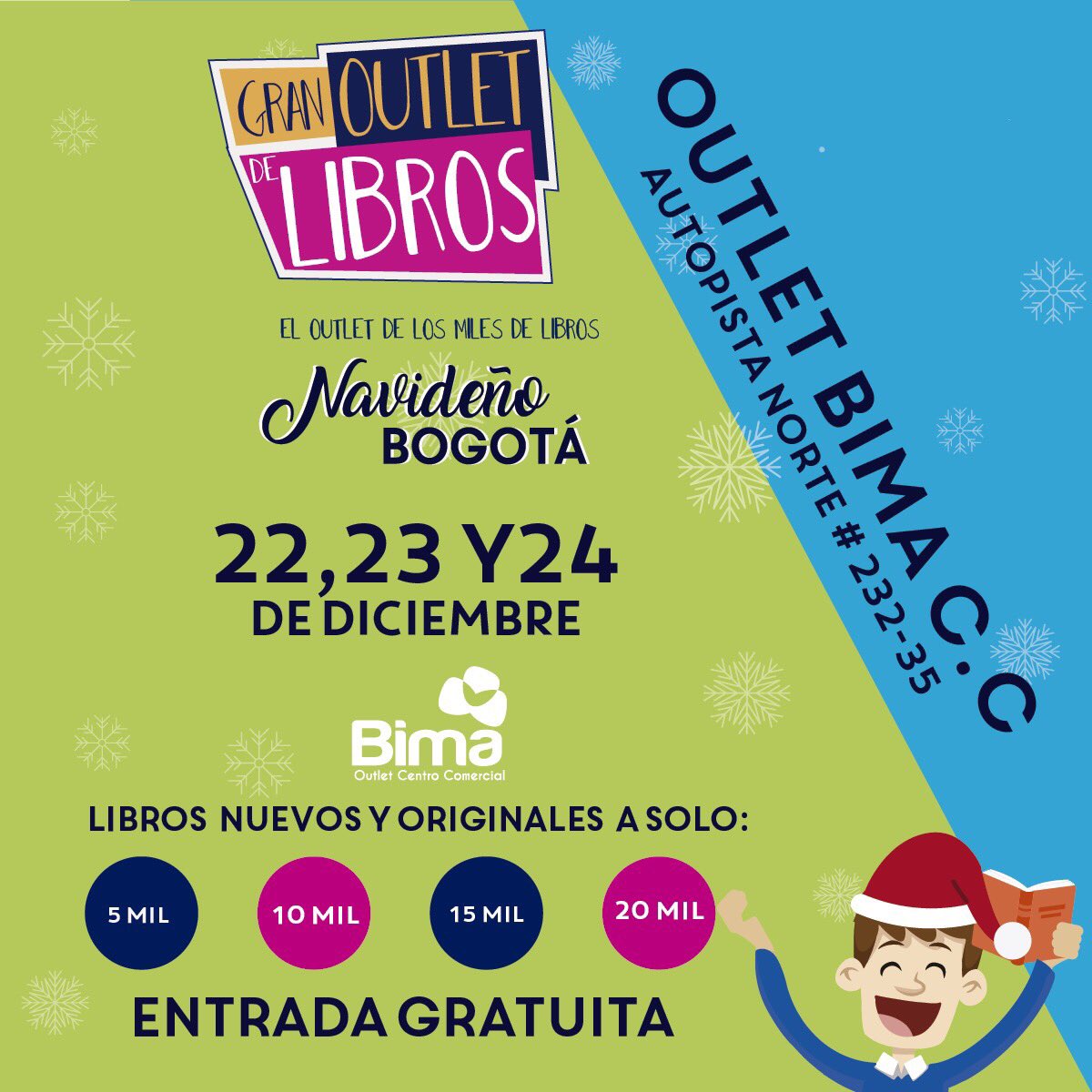 Dislectura's tweet photo. EL NORTE DE BOGOTÁ  se alista para vivir el Gran Outlet de Libros, una maratón de textos Nuevos y Originales a $5.000, $10.000, $15.000 y $20.000 pesos, en esta navidad el mejor regalo es un Libro❤️❤️❤️22,23 y 24 EN BIMA OUTLET CC...Regala un libro está navidad 🎁📚😊😊😊 https://t.co/xEfEU20wbk