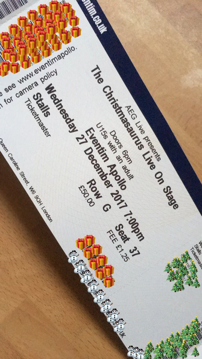 Selling 2 tickets for <a href="/TomFletcher/">Tom Fletcher</a>'s new musical The Christmasaurus! 

✨Great seats-7 rows from the front
£100 for both ONO✨

Starring <a href="/TomFletcher/">Tom Fletcher</a> <a href="/mcflyharry/">Harry Judd</a> <a href="/mattjwillis/">matt willis</a> <a href="/MrsGiFletcher/">Giovanna Fletcher</a> <a href="/CarrieHFletcher/">Carrie Hope Fletcher</a> 

🎄Please RT🎄