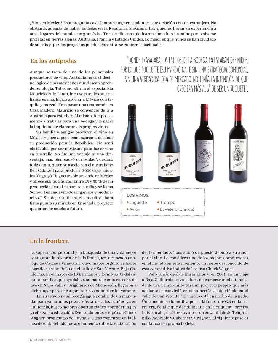 En <a href="/gourmetdemexico/">Gourmet de México</a> de diciembre 2017 <a href="/HenriLurton/">Bodegas Henri Lurton</a> <a href="/Juguettewine/">Juguette Wines</a> <a href="/VinosWagner/">Vinos Wagner</a> #mexicanos #PonteEnModoNavidad