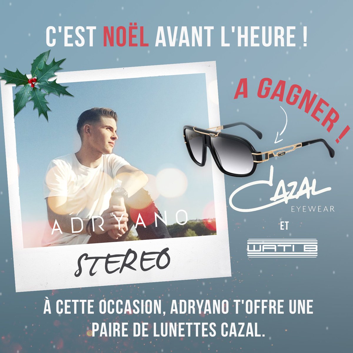 manuelapromo's tweet photo. C'est Noël avant l'heure! Adryano et Wati B t'offre ta paire de lunettes @CAZALOfficial ! Pour participer >> suis le compte instagram @adryanoofficiel ... Tirage au sort vendredi 22 décembre ! #Concours #Noel #Cazal #luxe #Cadeaux #WatiB #stéréo #Musique #pr https://t.co/GJ25XvPTQw