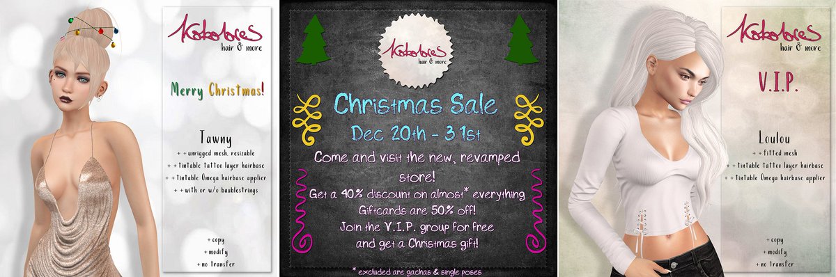 FreebieCorner's tweet photo. Christmas Sale &amp; Gifts by KoKoLoReS/@Ssisch / Cost to join: Free until December 31st) https://t.co/gurtwiElB4 #SecondLife #SLSale #SLXmas #SLFreebies https://t.co/keky8PXUUf