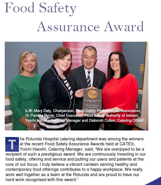 RotundaHospital's tweet photo. Over the summer, our wonderful catering department were among the winners at the Food Safety Assurance Awards #Rotunda2017 https://t.co/TVYJXJj8EQ