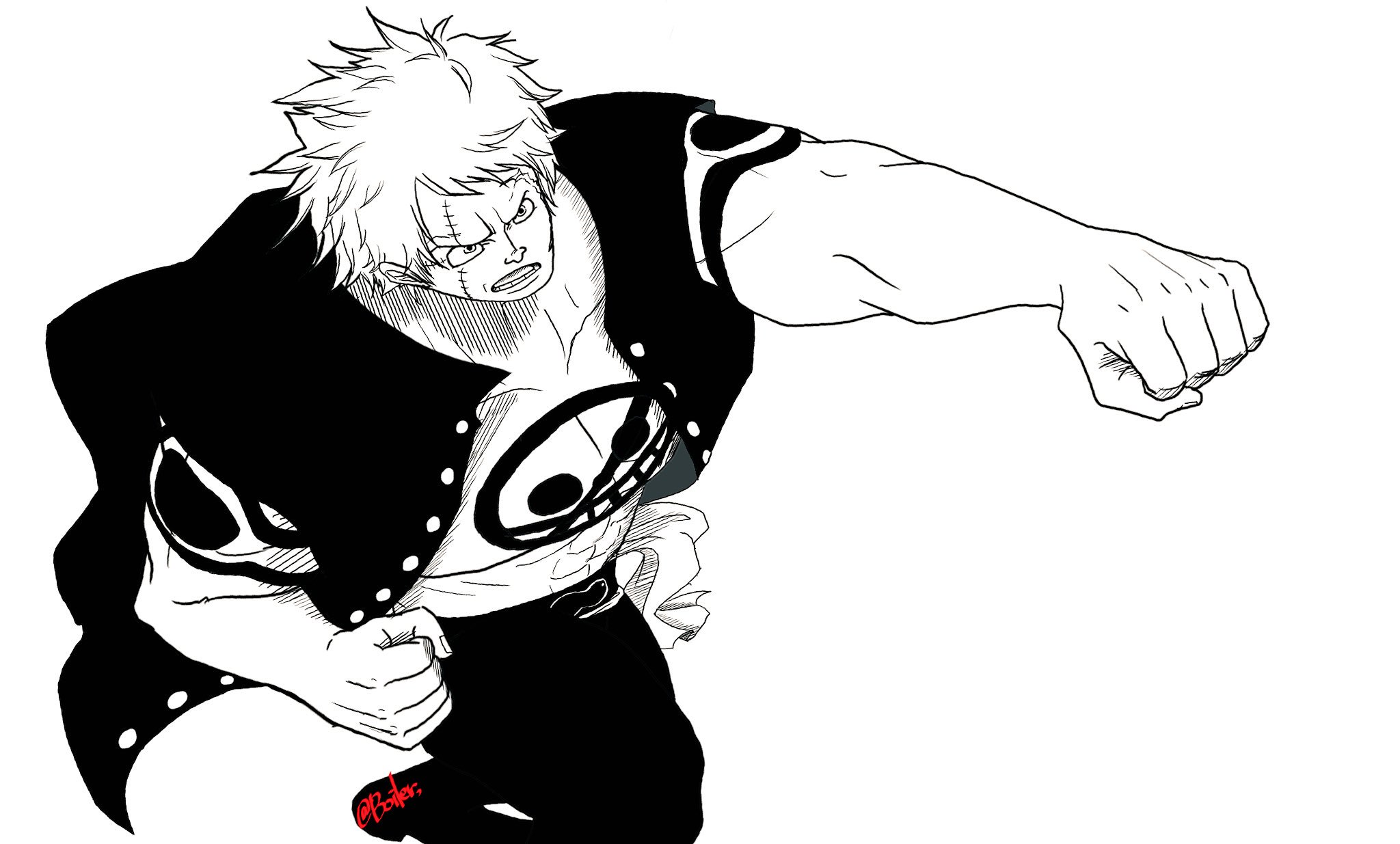 Boiler ﾎﾞｲﾗｰ 久しぶりにベラミー描いた バネバネの能力が描けなかったからノーマルパンチ٩ ᐛ و なんか 弱そうなパンチに アクション表現できないのさ٩ ᐛ و 版権 版権絵 版権キャラ 版権イラスト 線画 ワンピース Onepiece ベラミー