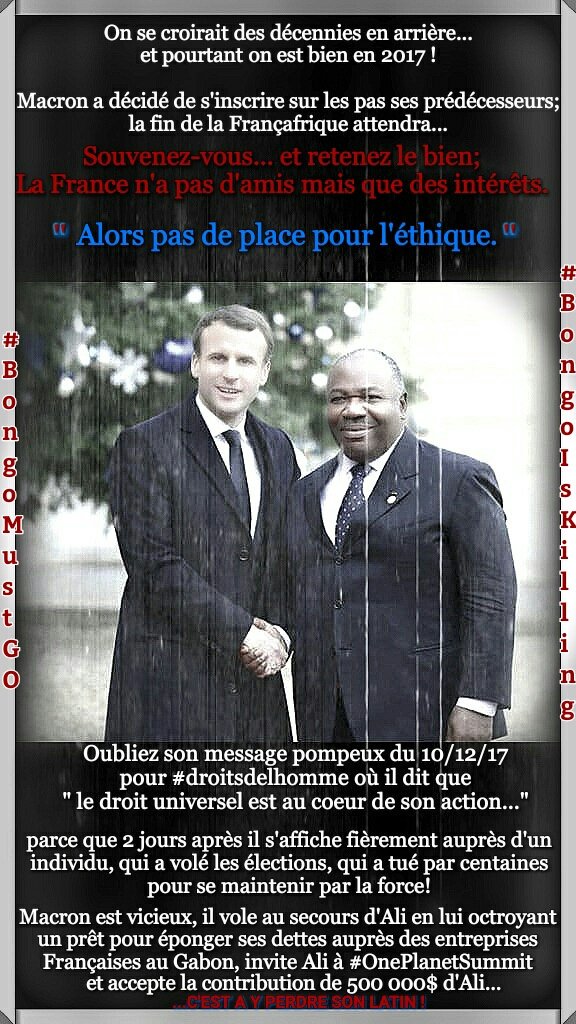 HOLZER55931010's tweet photo. #OnePlanelSummit #OnePlanet #OnePlaneSummit  #JustBoycottFrance = #BoycotteintérêtsFrancais
Continuez&amp;Amplifiez cette dynamique!
Joignez vous a nous.
#Gabon #R241 Merci
#AfriqueUnie
Pour un même combat👊
@Info241_ @Infoskinguele @InfosGabon @GabonaisdelaH @Je_Denonce241 https://t.co/h11oy1o2xC