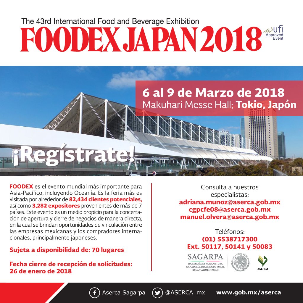 asercamx's tweet photo. #PorSiNoLoSabías La #FoodexJapan permite conocer las tendencias y características del mercado, presentación de productos, preferencias y hábitos de los consumidores. 

¡Inscríbete! #InfoASERCA https://t.co/sKzeSt3WAA