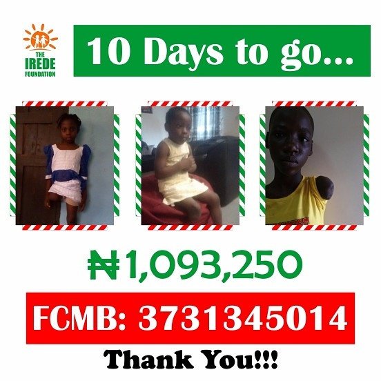 theirede's tweet photo. Your donation makes the difference ...
Thank you for this partnership.
Help restore hope to #Aminat #Aralola #Kamsi
#ExtendingLimbs
#EndOfYearCampaign
#LoveProject
#InTheSpiritOfXmas
#3Limbs10days https://t.co/7dYGqJgd50