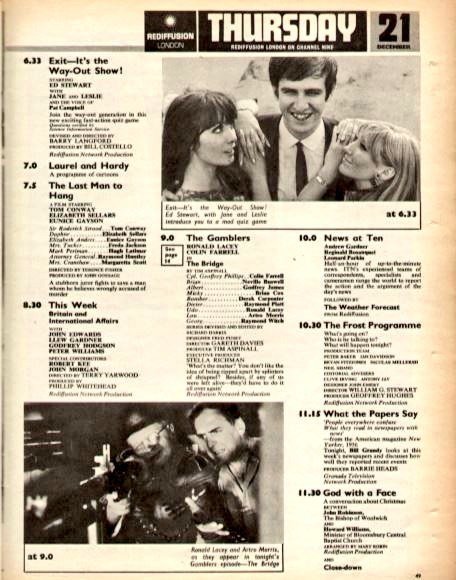 Graeme Wood on Twitter: "TV?21/12/67 ITV 6.9:Crossroads 6.33:Exit ...