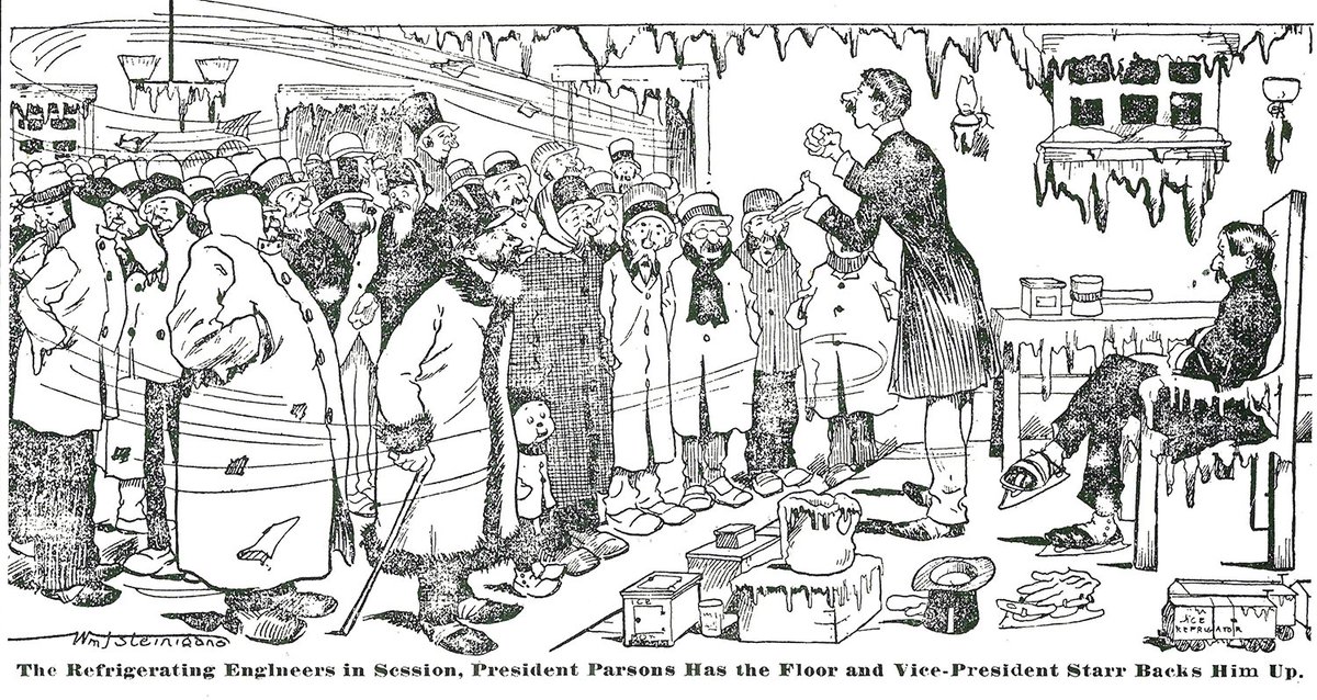 #TBT 1905 Editorial cartoon from the New York World depicting the first annual meeting of the American Society of Refrigerating Engineers.