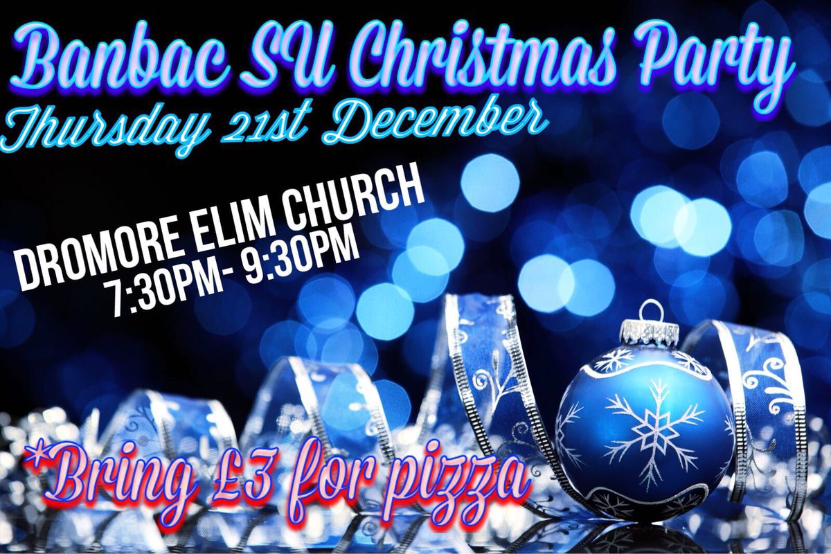Don’t forget about the SU Christmas Party tonight in Dromore Elim from 7:30-9:30. Come along for a night filled with food, praise and plenty of banter🎉 Everyone is welcome and bring a friend😋