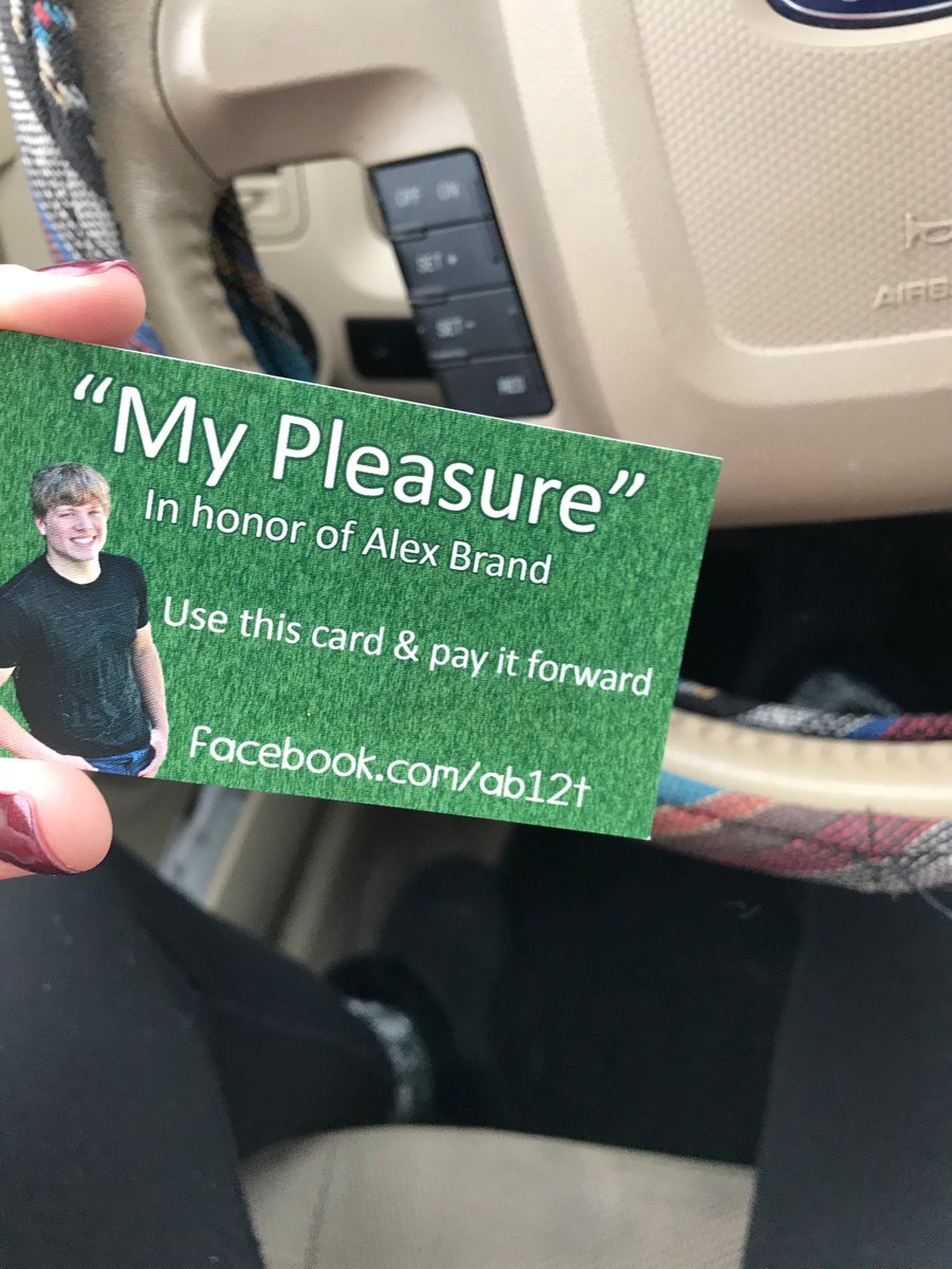 went to chick-fil-a today and the car in front of me paid for my meal and the worker handed me this. i froze and tears filled my eyes!! miss you everyday AB!!