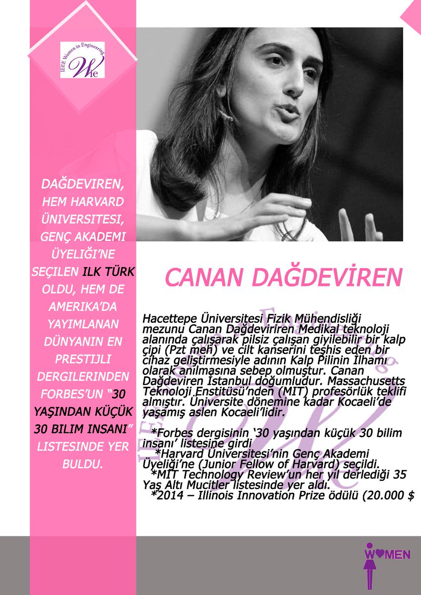 Canan Dağdeviren, Türk fizik mühendisi, Harvard Üniversitesi’nin Genç Akademi üyeliğine seçilen ilk Türk. Ayrıca Forbes'in 30 Yaş Altı Bilim İnsanı listesinde de yer aldı.