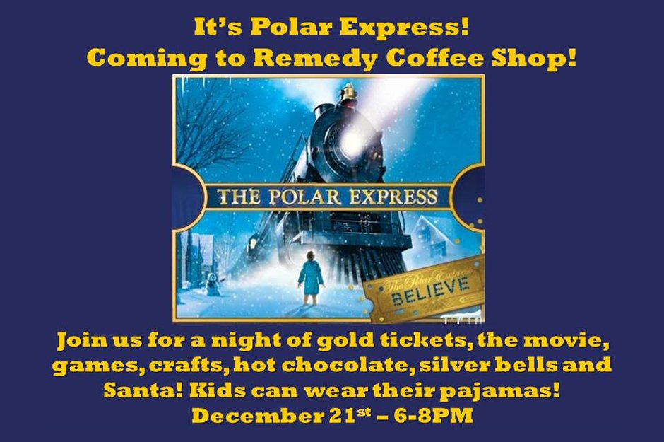 myfspoke's tweet photo. Join us for a night of gold tickets, the #PolarExpress movie, games, crafts, hot chocolate, silver bells and #Santa! Kids can wear their pajamas and bring a blanket to sit on! Tonight at #RemedyCoffeeShop.
https://t.co/Qet4pH1bJN https://t.co/2as7e9dyxO