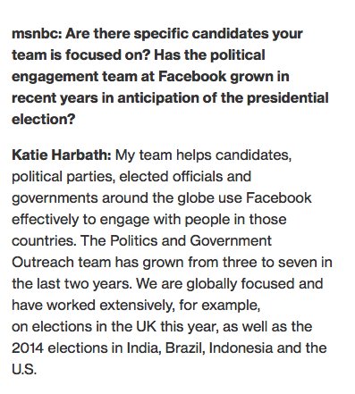 Election influence ops: Facebook is a global political campaign shop.  http://www.msnbc.com/msnbc/women-bridging-tech-and-politics-the-2016-election-katie-harbath