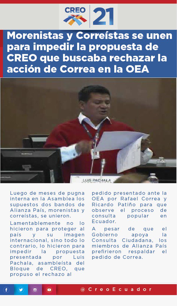 ApoyoALasso's tweet photo. Los correistas y Morenistas se unen para apoyar la accion de Rafael Correa en la OEA. https://t.co/lu6E33eS86