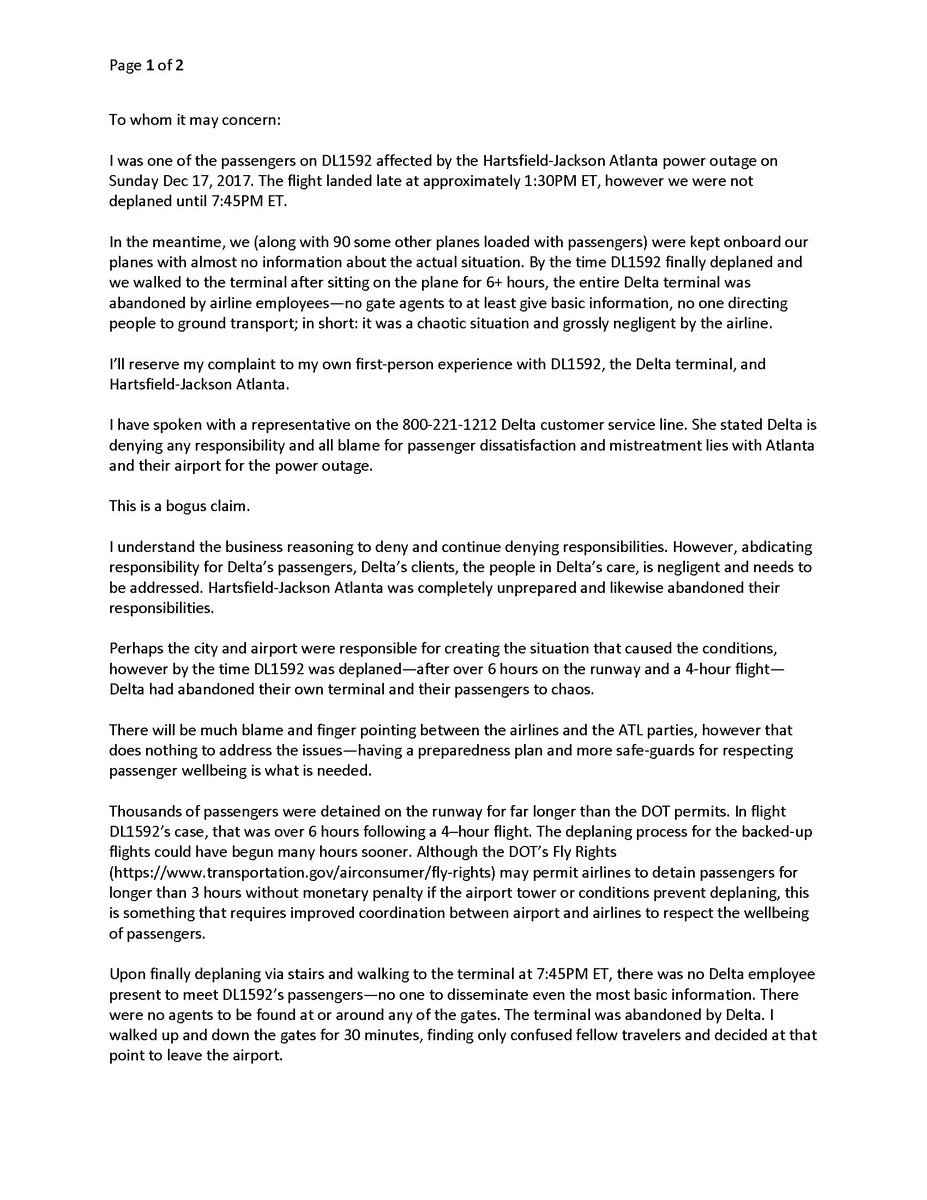 scottaolson's tweet photo. That #AtlantaAirport #atlpoweroutage, and preparedness by @ATLairport and @Delta got me in mood to write a letter. The handling was inexcusable. Know someone on the flight? Encourage them to send complaint to @USDOT: https://t.co/k8orzqSWal https://t.co/PfoALj2nJh